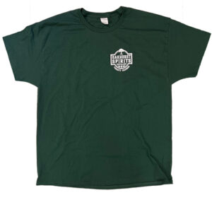 Green tee shirt with Oakhurst Spirits logo on the chest
